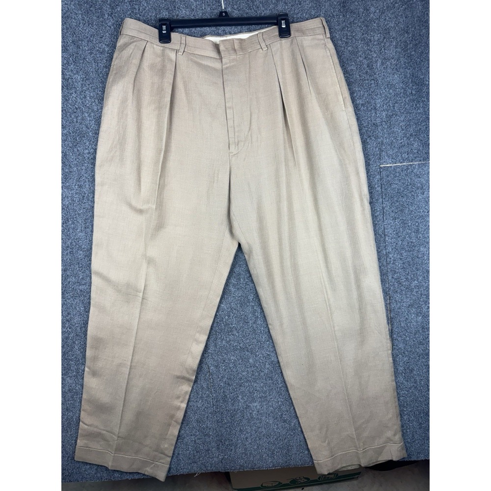 VTG Polo Ralph Lauren Linen Blend Trousers Mens 40x32 (38x31) Pleated Cuffed
